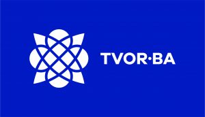 TVOR•BA logo horizontálne modré inverzné